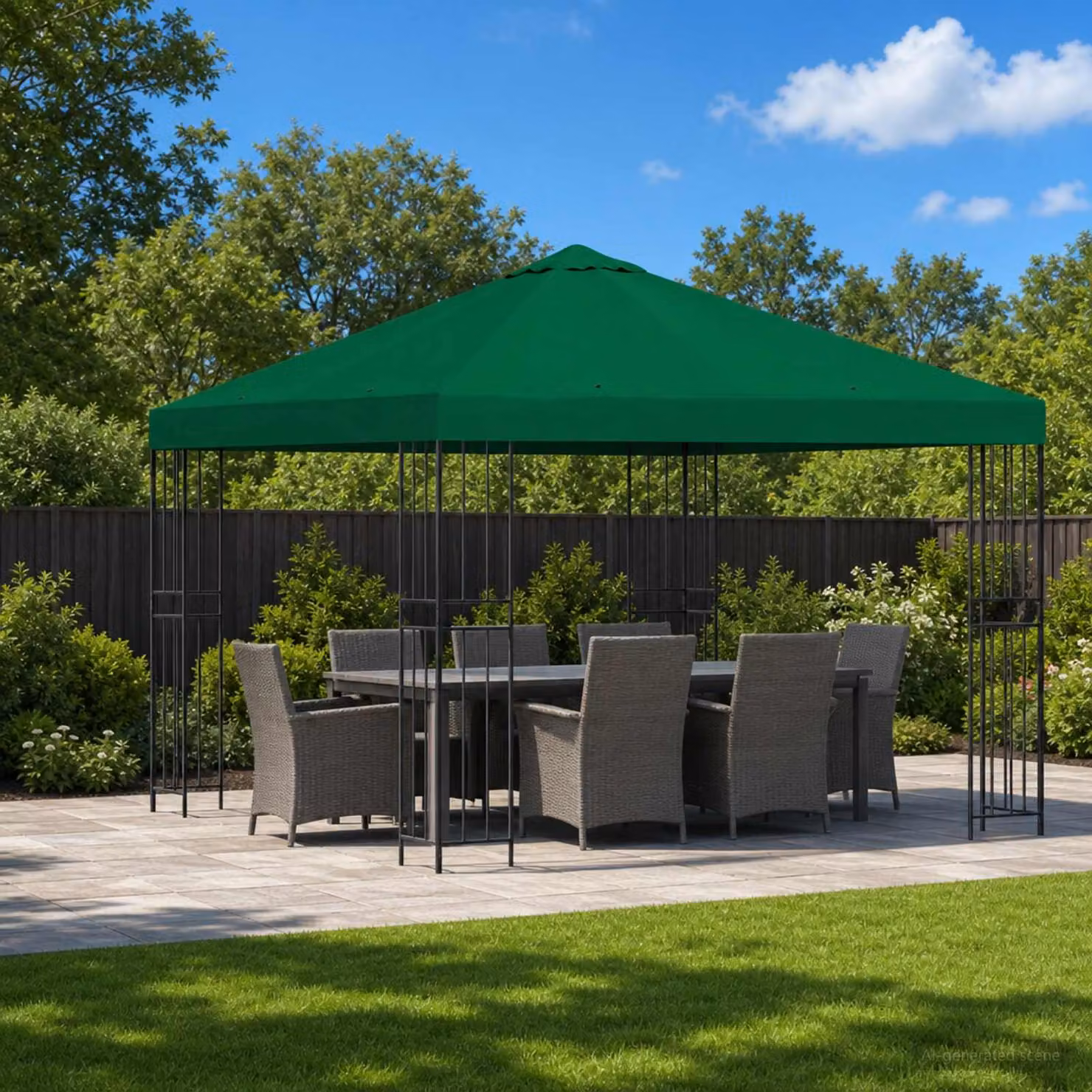 Gazebo vidaXL in acciaio zincato e poliestere verde e nero L/P: 300 x 300 cm