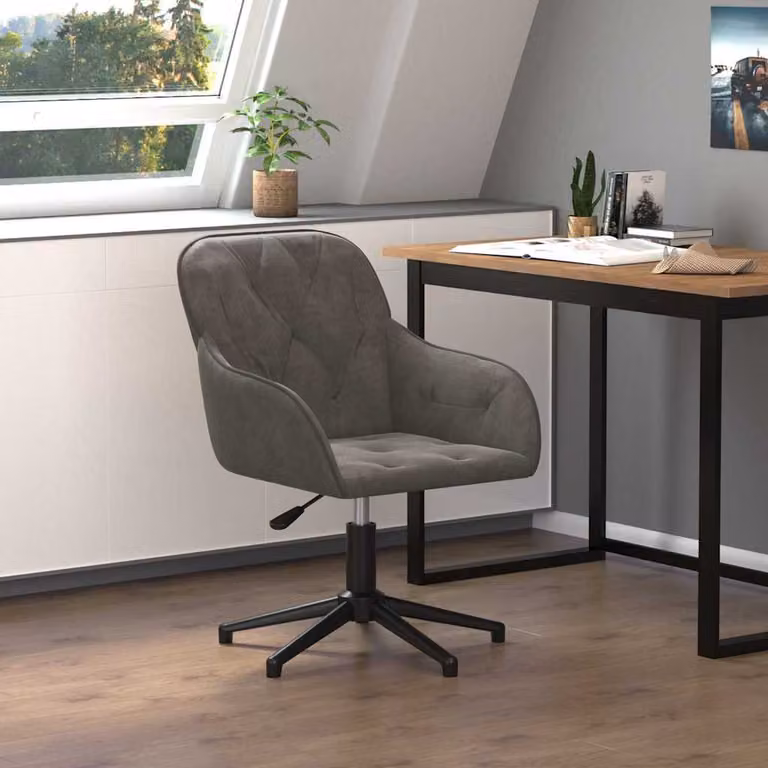vidaXL Sedia da Ufficio Girevole in Velluto Grigio con Ruote e Struttura in Metallo e Legno