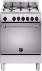 Cucina a libera installazione La Germania AMN664EXV-24 con 4 fuochi a gas e forno elettrico ventilato da 56 L, Classe A, Inox, L: 59,5 cm, P: 60 cm, H: 85,3 cm