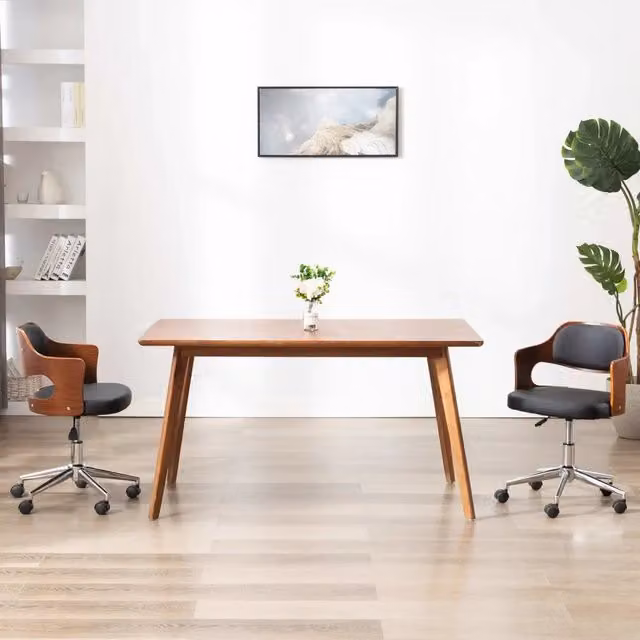 Sedia da ufficio girevole vidaXL in similpelle nera con struttura in legno e metallo – 1
