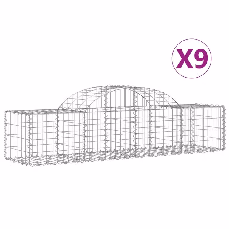 Cesti Gabbioni ad Arco 9 pz 200x50x40/60 cm Ferro Zincato
