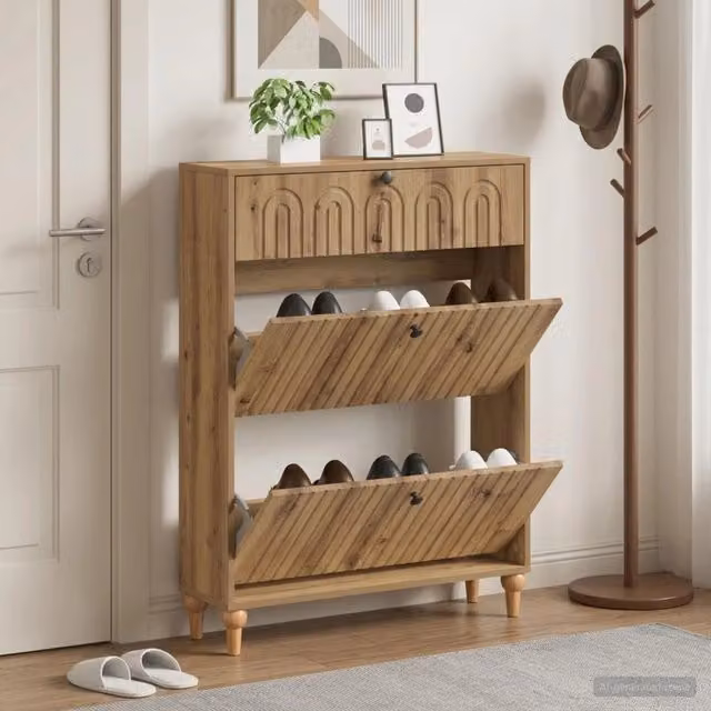 Mobile porta scarpe moderno vidaXL in legno e metallo, marrone e nero, L 78 x P 24 x H 103 cm