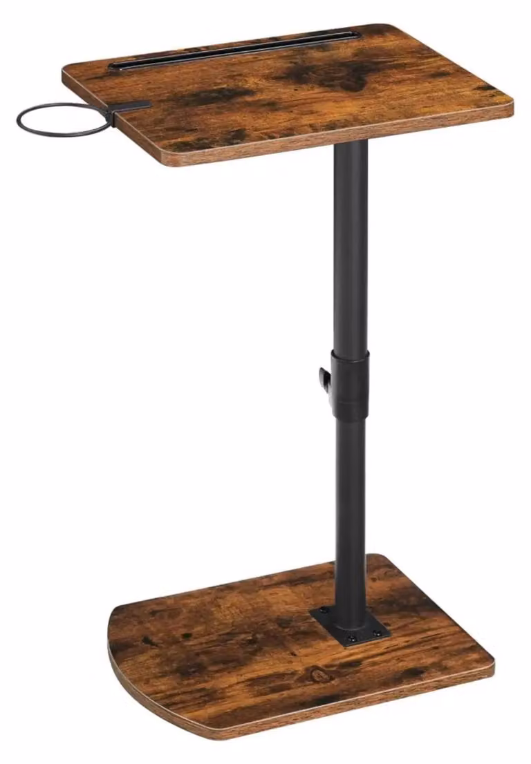 Tavolino a forma di C - Scrivania regolabile in altezza per laptop - Rotazione a 360° - Scrivania da scrivania - Altezza regolabile da 45,5 a 78 cm - Struttura in metallo - Colore marrone