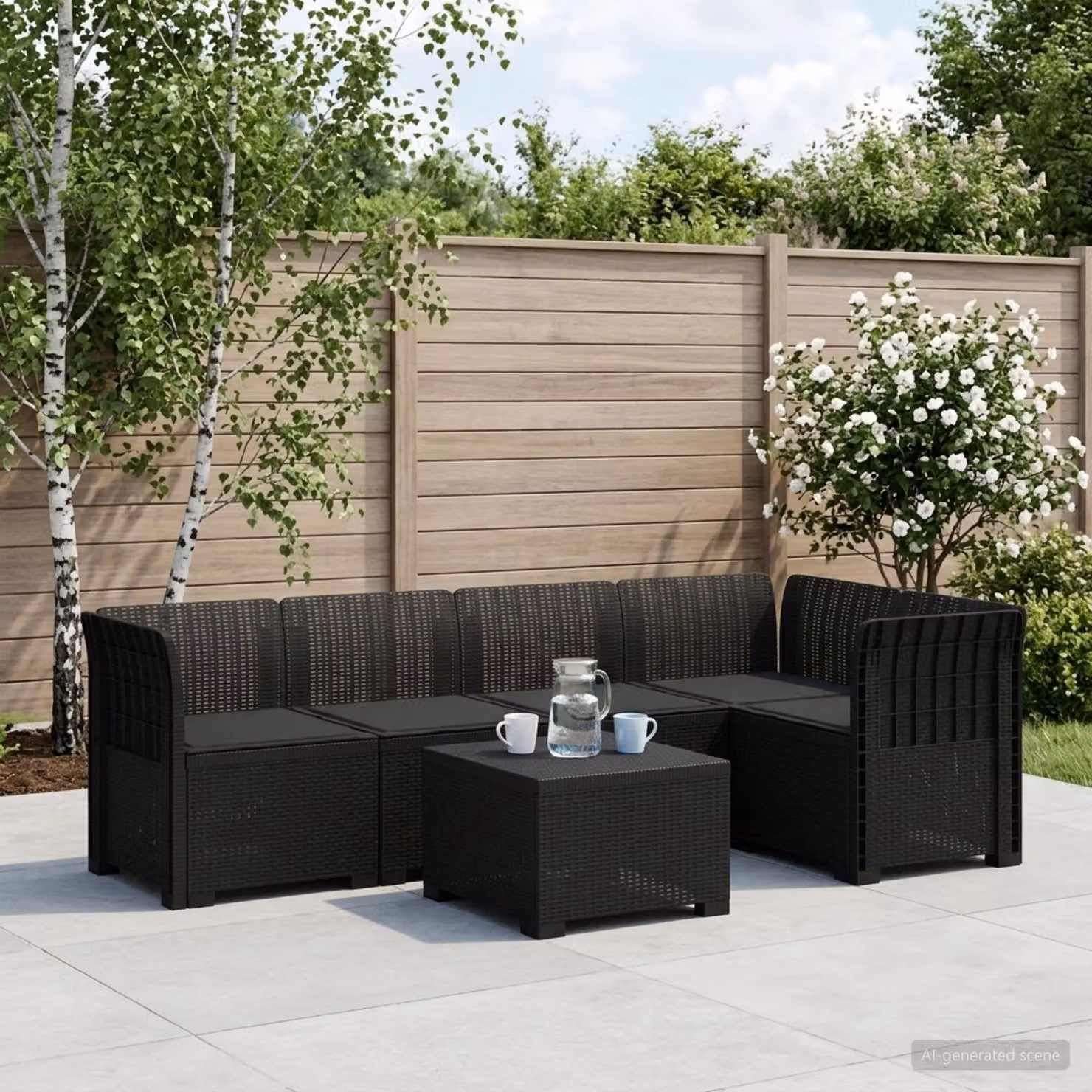 vidaXL Divano da Giardino ad L con Polyrattan e Cuscini, Colore Antracite/Nero