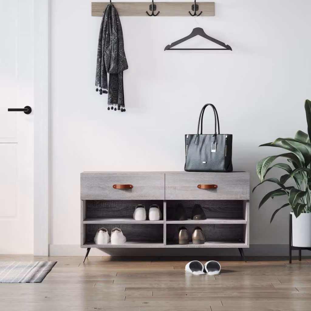Panca porta scarpe vidaXL in stile industriale, colore grigio, L: 102 cm, P: 35 cm, H: 55 cm