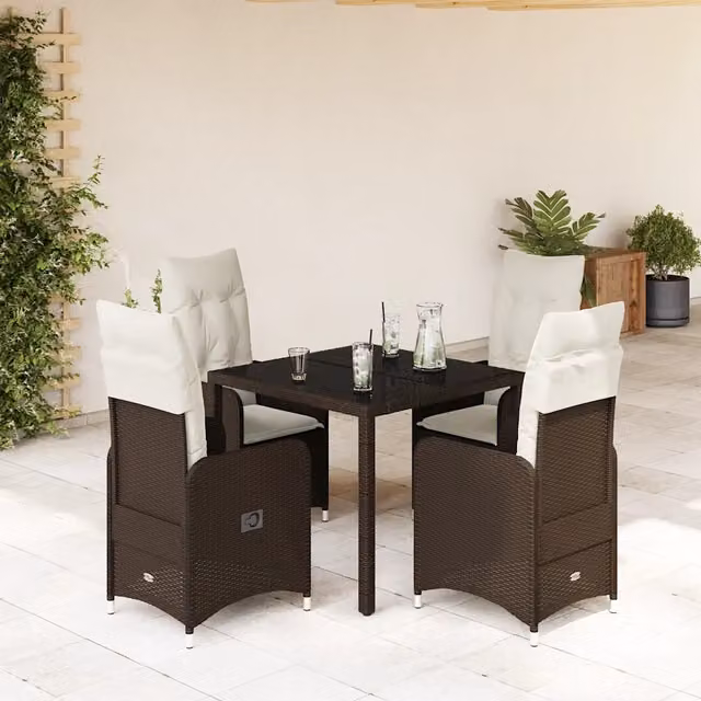 Set Bistrò da Giardino 5 pz con Cuscini in Polyrattan Marrone 3277064