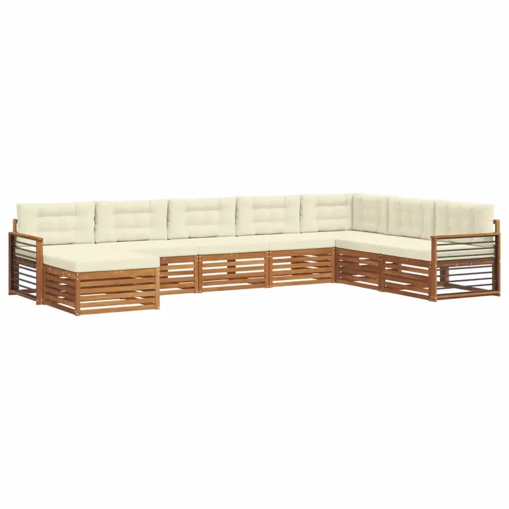 Set di divani da esterno a L con ottoman vidaXL in legno di acacia, 8 pezzi, beige e bianco – 2