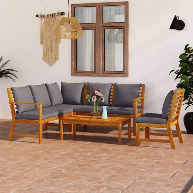 The Living Store Set da giardino 5 pezzi con cuscini in legno massiccio di acacia