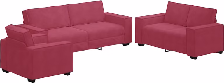 Set di Divani 3 pz con Cuscini Rosso Vino in Velluto