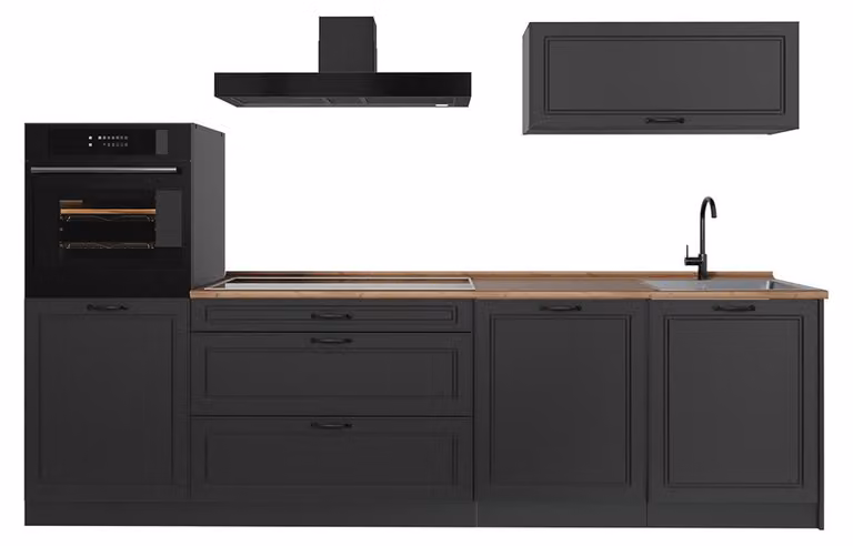 Cucina componibile Vicco R-Line Antracite country/Antracite 280 cm piano di lavoro Rovere dorato, Model 67971