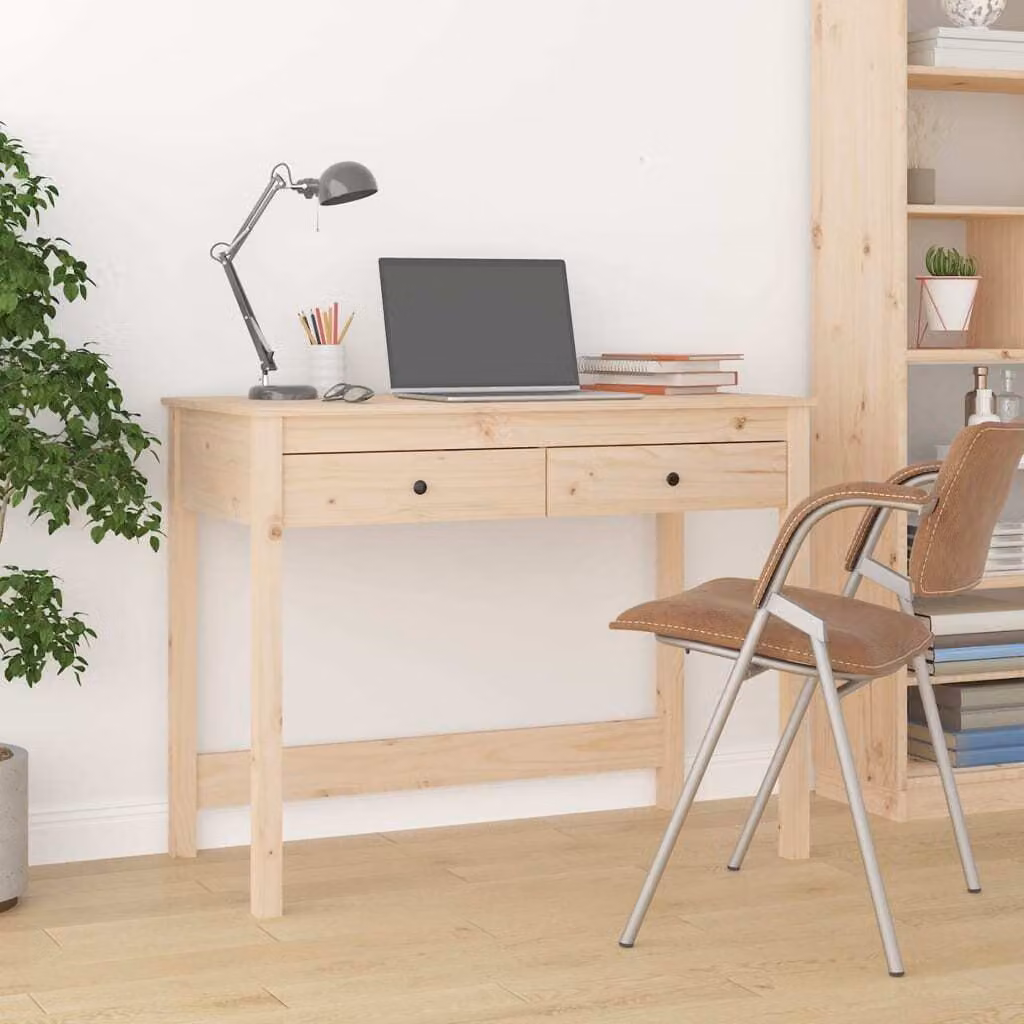 The Living Store Scrivania con cassetti 100x50x78 cm in legno di pino massiccio