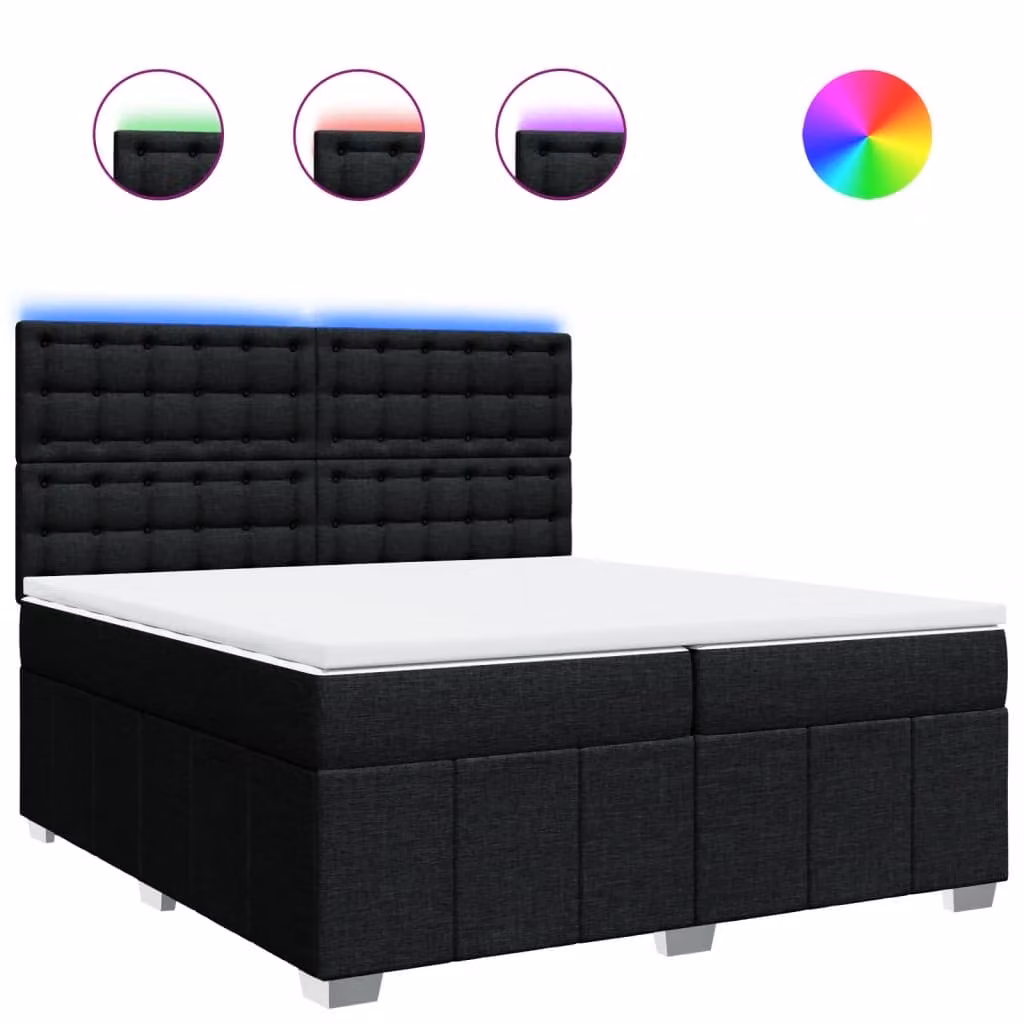 Giroletto a Molle con Materasso Nero 200x200 cm in Tessuto