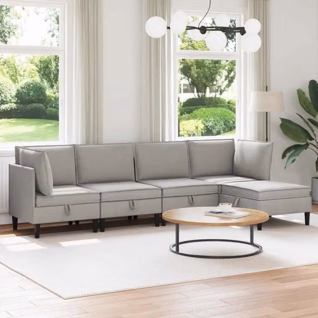 Set di mobili per il soggiorno 5 pz Grigio chiaro Tessuto 3413801