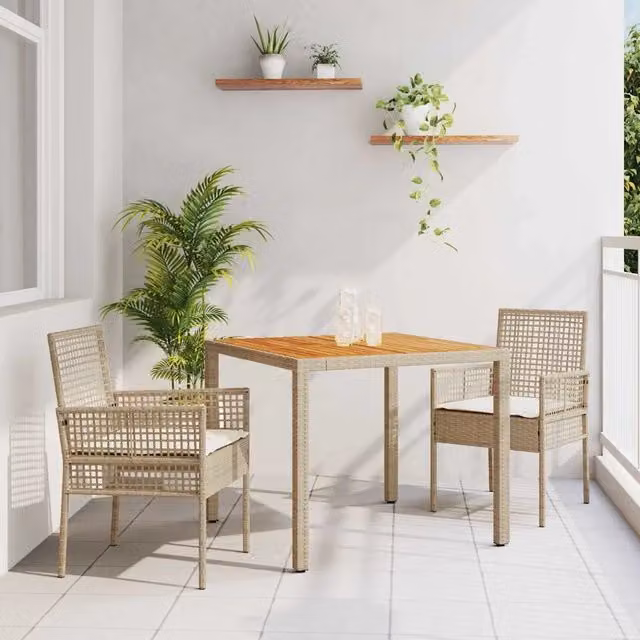 Set da Pranzo per Giardino 3 pz Beige polyrattan 3334917