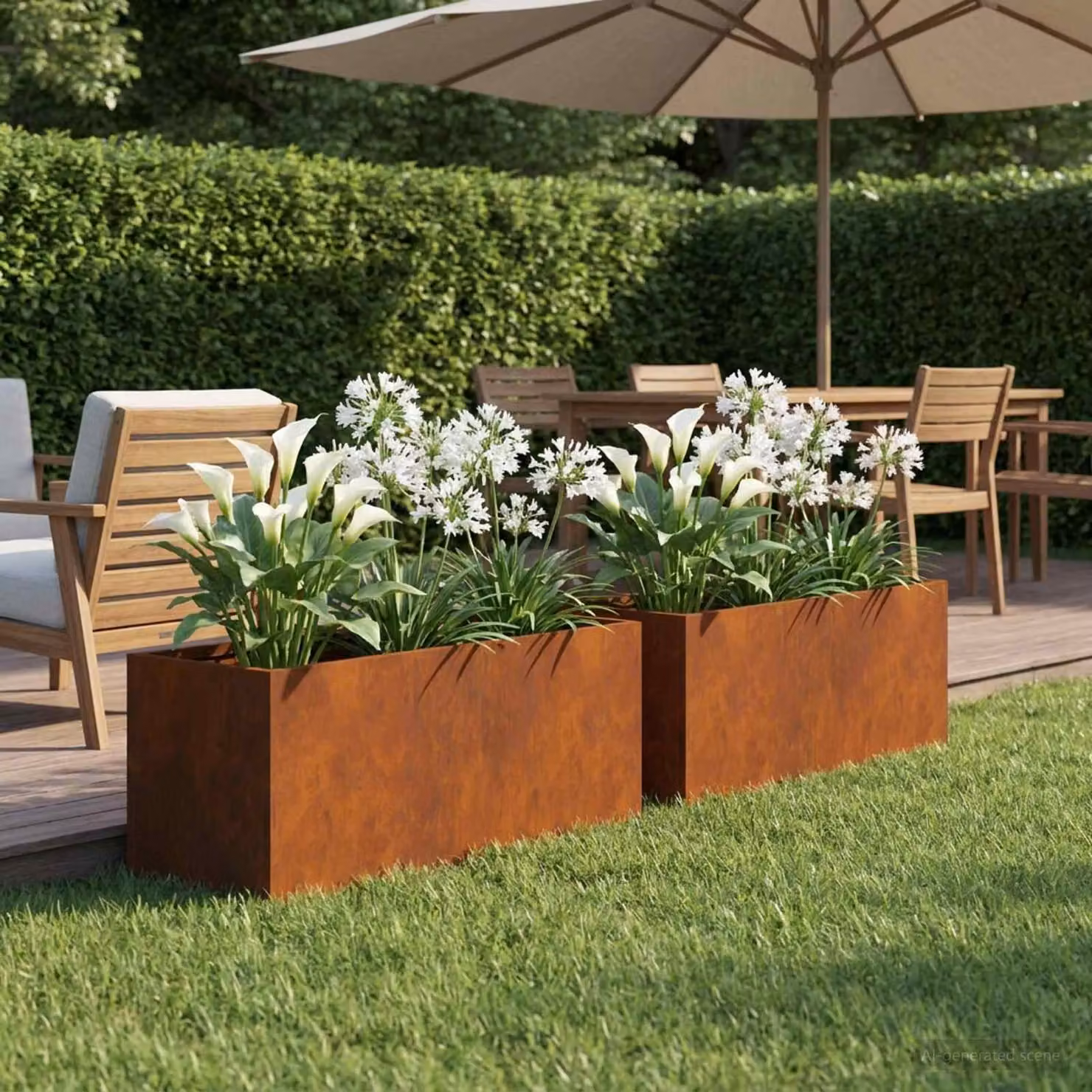 Set di 2 vasi da giardino vidaXL in acciaio color marrone, H: 60 cm, L: 20 cm, P: 20 cm