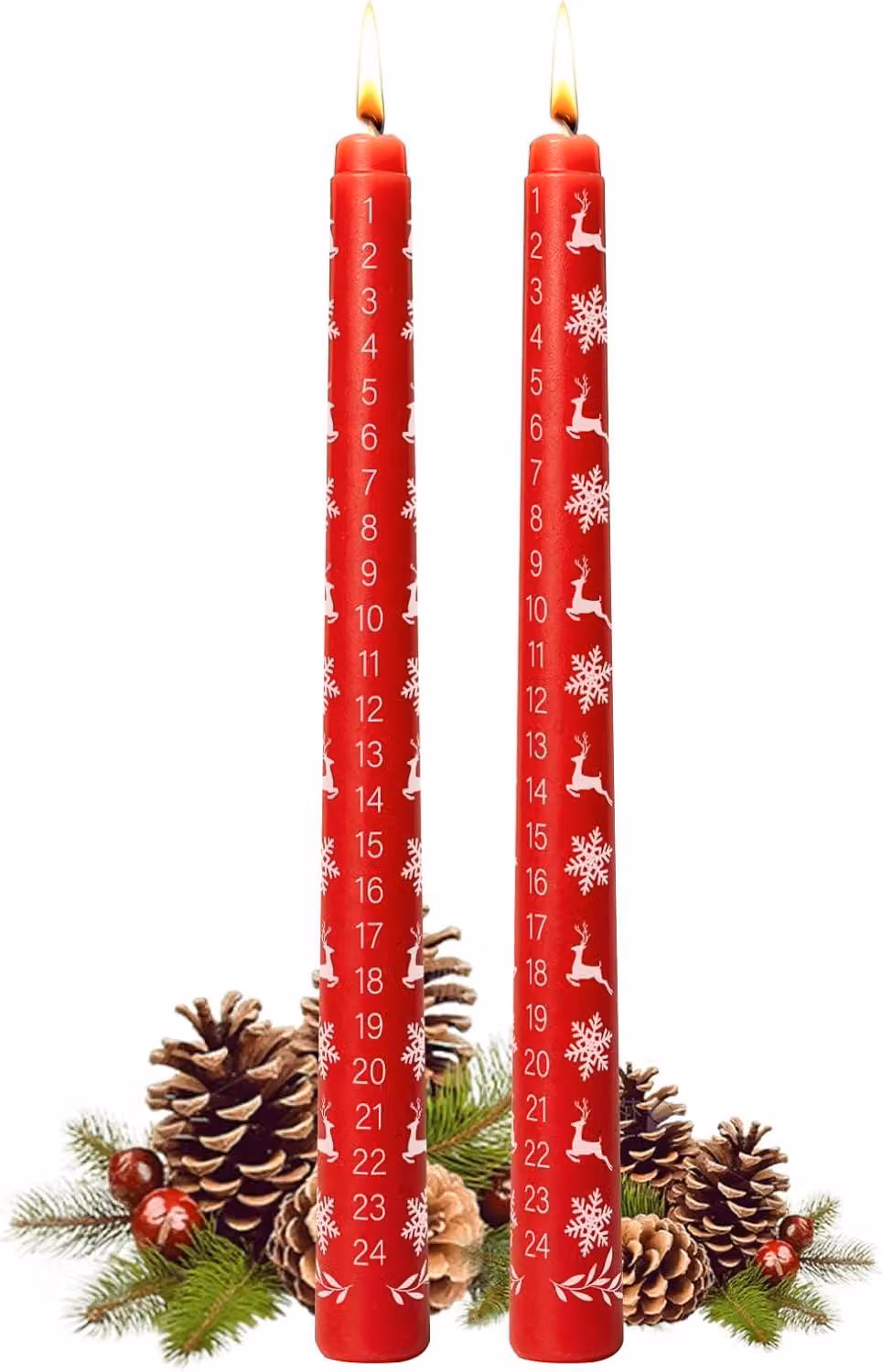 2 candele natalizie, 24 candele per l'avvento, articoli regalo natalizi, candele artigianali per l'avvento, color rosso