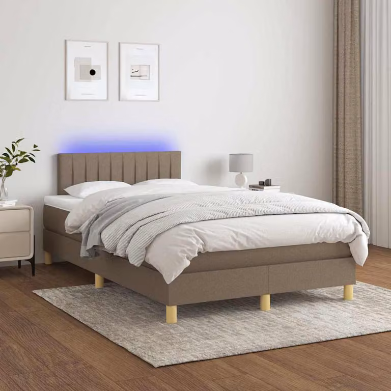 Letto a molle con materasso vidaXL in tessuto con illuminazione LED e porta USB, Tortora, L 120 x P 200 cm