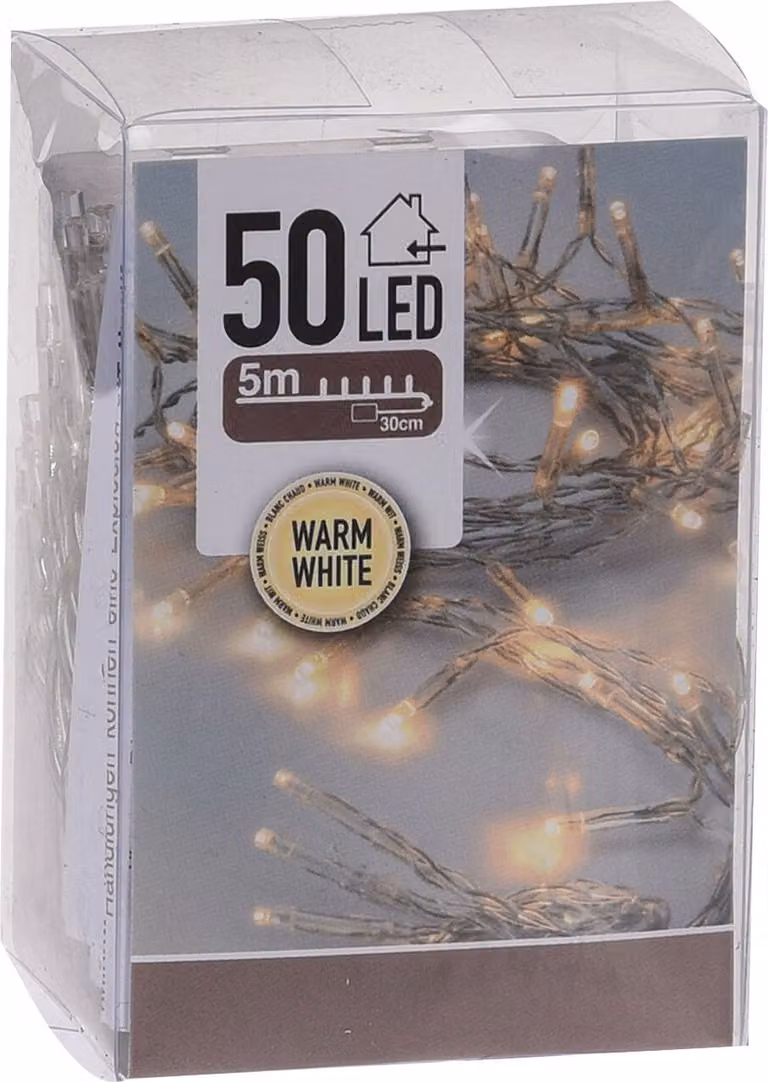 Luci di fata con 50 LED in bianco caldo - 500 cm - Catena di luci da tavolo natalizie