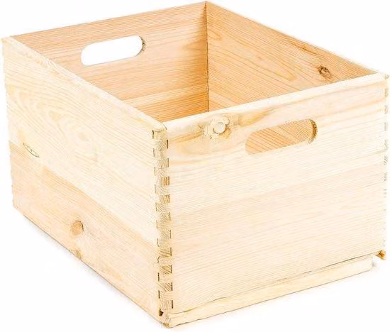 Cassa di legno 40x30x23 cm con coperchio, marrone chiaro
