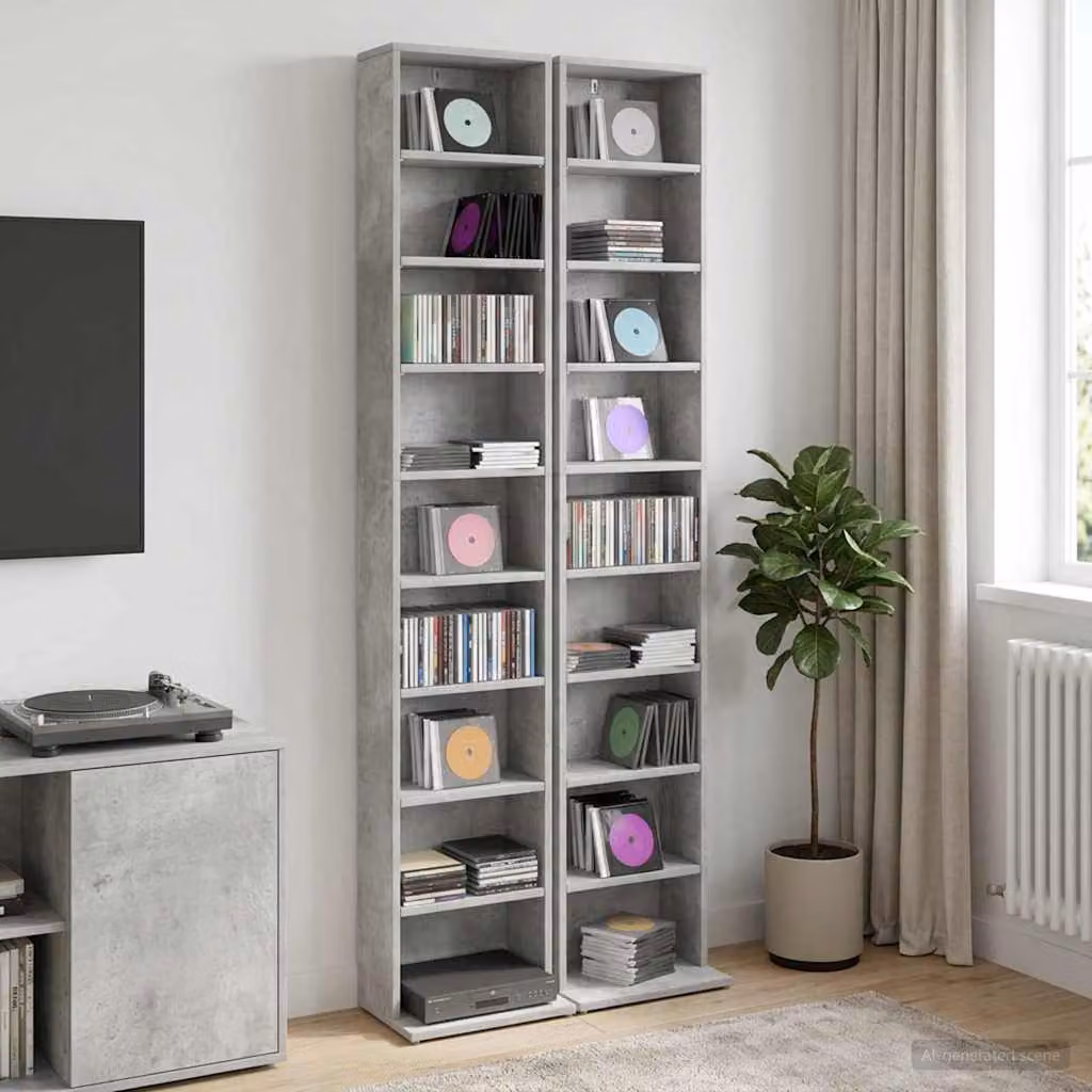 Set di 2 Mobiletto per CD vidaXL Grigio Cemento, L 33 cm x P 23,5 cm x H 175 cm