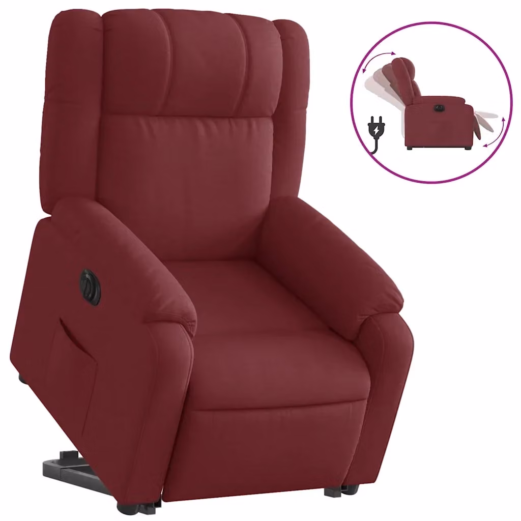 Poltrona Alzapersona Reclinabile Elettrica vidaXL in Tessuto Rosso con Braccioli – 2