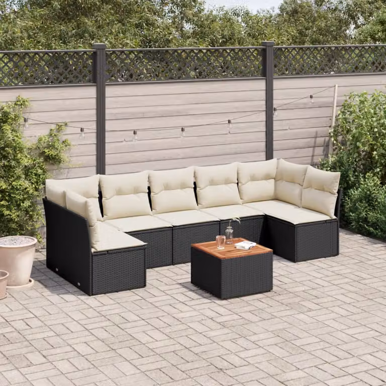 vidaXL Set Divani da Giardino a L con Polyrattan e Cuscini 8 pz Nero
