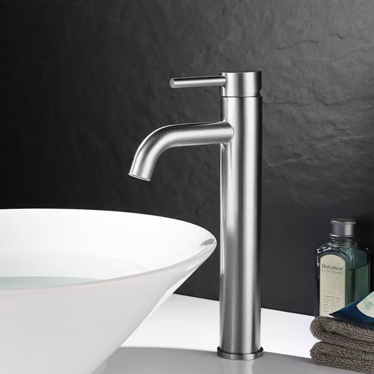 Miscelatore per lavabo, acciaio inossidabile spazzolato, monocomando, colore argento