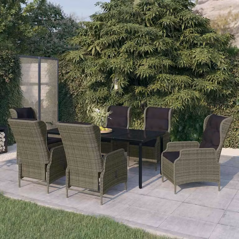 Set da pranzo da giardino vidaXL 7 pezzi in metallo e vetro marrone