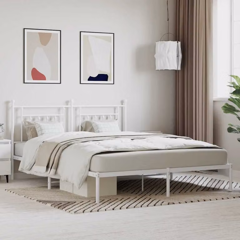 vidaXL Giroletto con Testiera in Metallo Bianco L/P/H: 160 x 200 x 166 cm