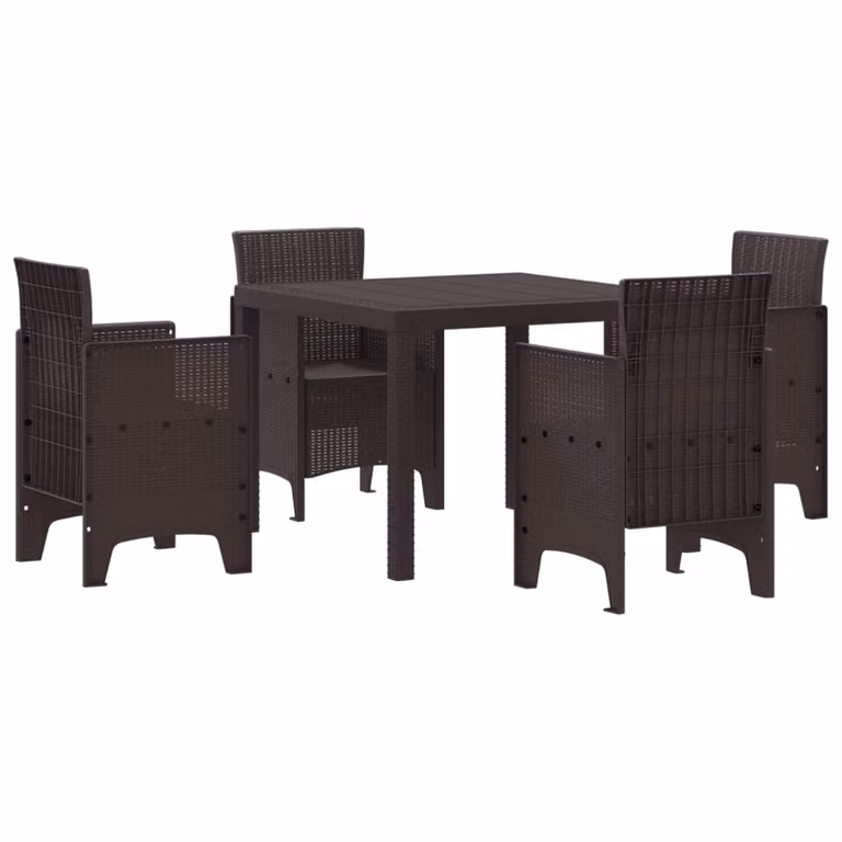 Set da pranzo moderno vidaXL per giardino e terrazzo in rattan marrone, 5 pezzi