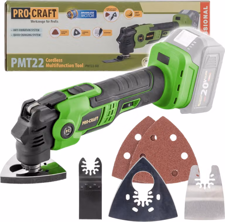 Utensile multifunzione a batteria Procraft PMT22bb 20 V Brushless - senza batteria, senza caricabatteria