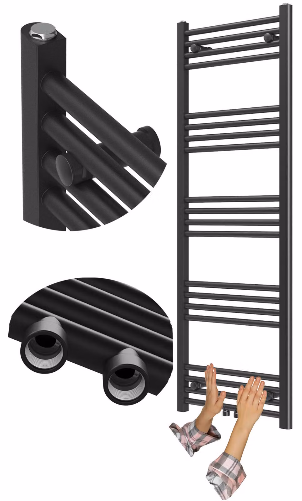 Granitan - Termoarredo bagno - Scaldasalviette 140x50 cm - Radiatore nero - portasciugamani - RAVEN