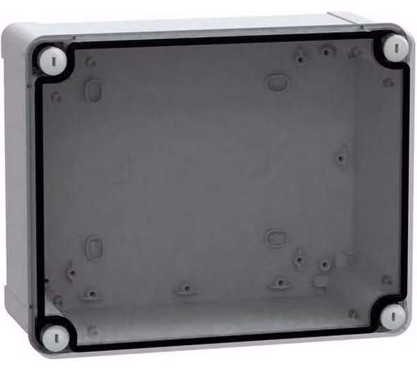 Schneider Electric Custodia in ABS IP66 IK07 RAL7035 Dimensioni interne: 225 x 175 x 100 mm Dimensioni esterne: 241 x 191 x 128 mm Copertura trasparente Dimensioni: 20 mm NSYTBS241910T