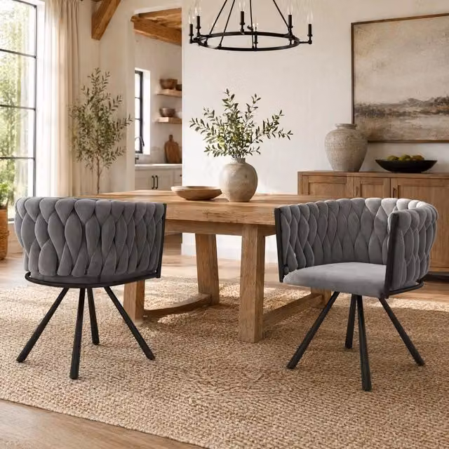 Set 2 sedie da pranzo ULEVR girevoli a 360¡ã in velluto grigio, schienale curvo e struttura in acciaio