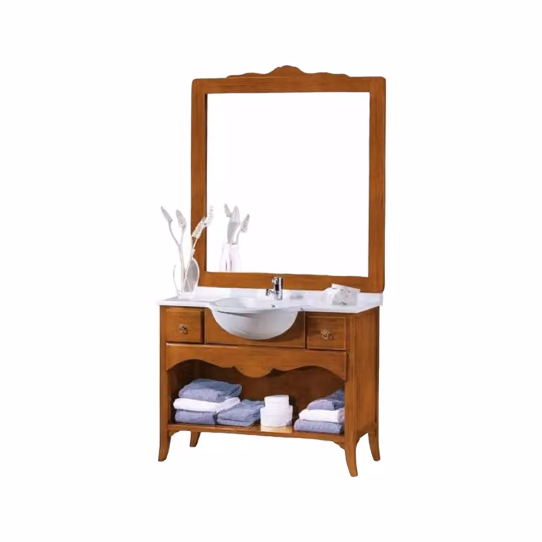 Mobile bagno Mobili 2G in legno stile country house con lavabo e specchio, L: 108 cm, P: 50 cm, H: 80 cm