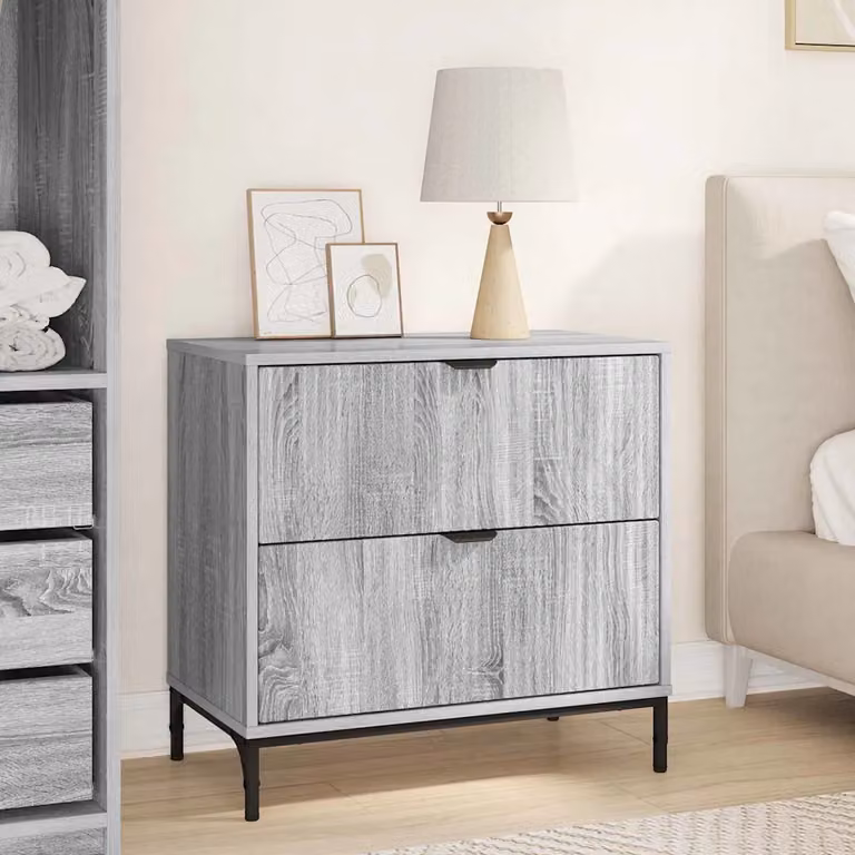 Comodino moderno vidaXL in legno ingegnerizzato e metallo, Grigio e Nero, L: 63.5 cm, P: 36 cm, H: 61 cm