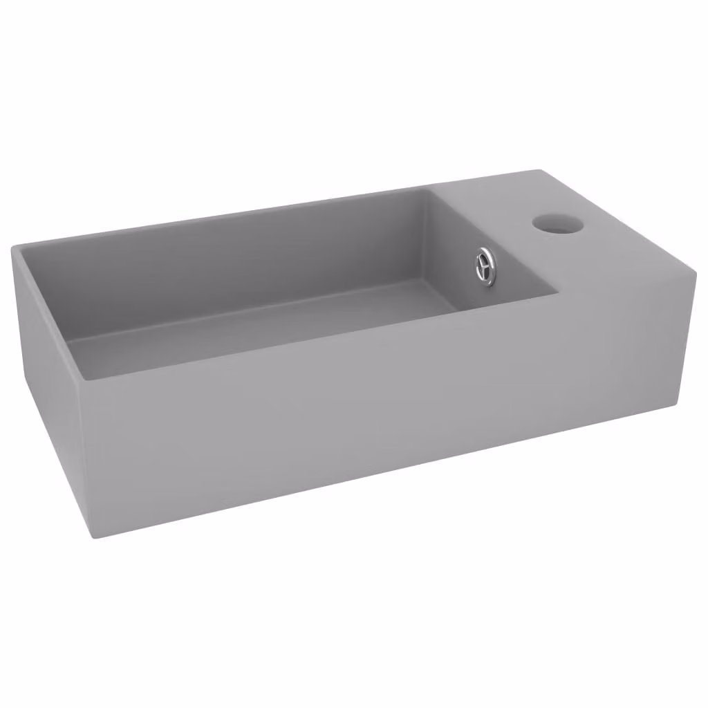 Lavandino con Troppopieno in Vetroceramica Grigio Chiaro
