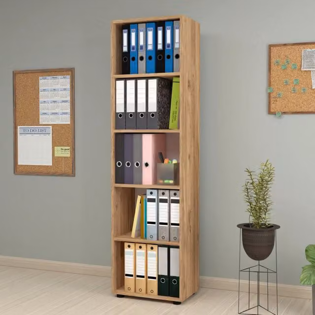 Libreria Vara en.casa con 5 scomparti aperti, effetto rovere marrone, Altezza: 178 cm