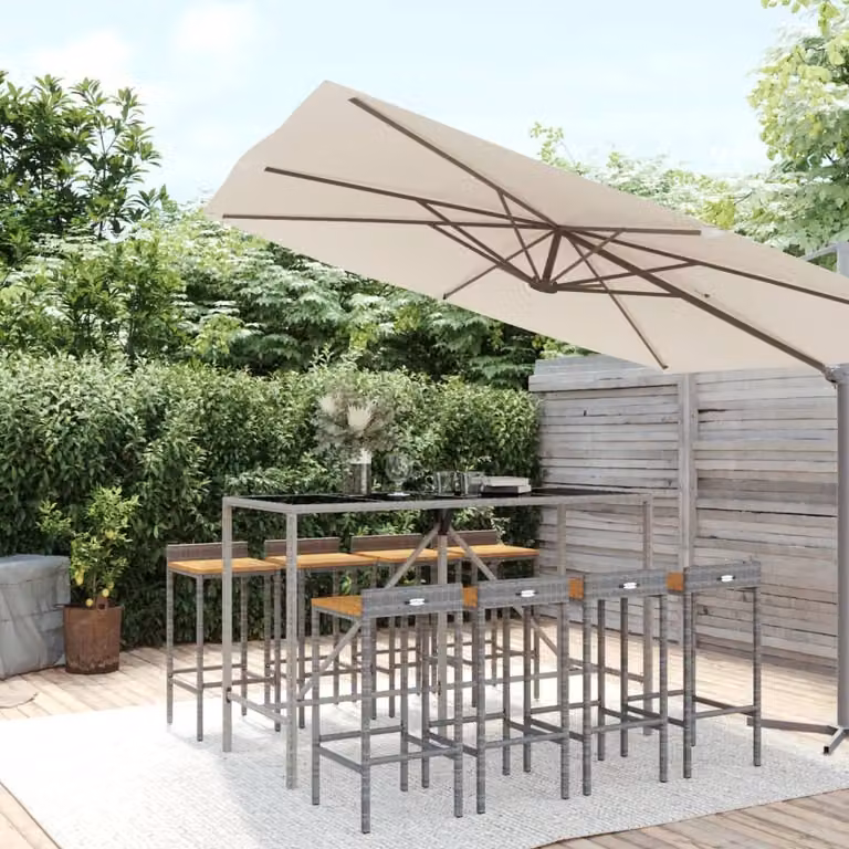 Maison Exclusive - Set Bar Giardino 9pz Grigio Polyrattan e Legno Massello Acacia