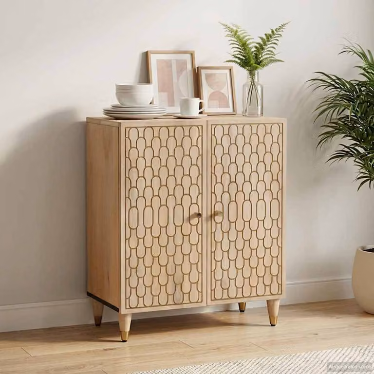 Credenza moderna vidaXL in legno massello di mango, colore beige/marrone, L 60 cm x P 33 cm x H 75 cm
