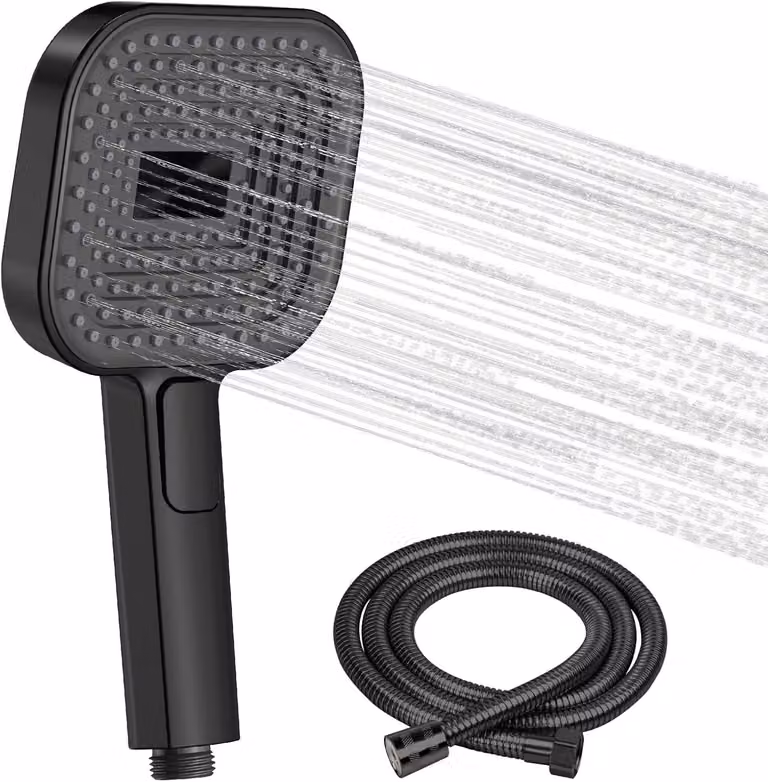 Doccia da 135 mm, nera, con 3 getti, tubo flessibile da 1,5 metri, a risparmio idrico, per bagno