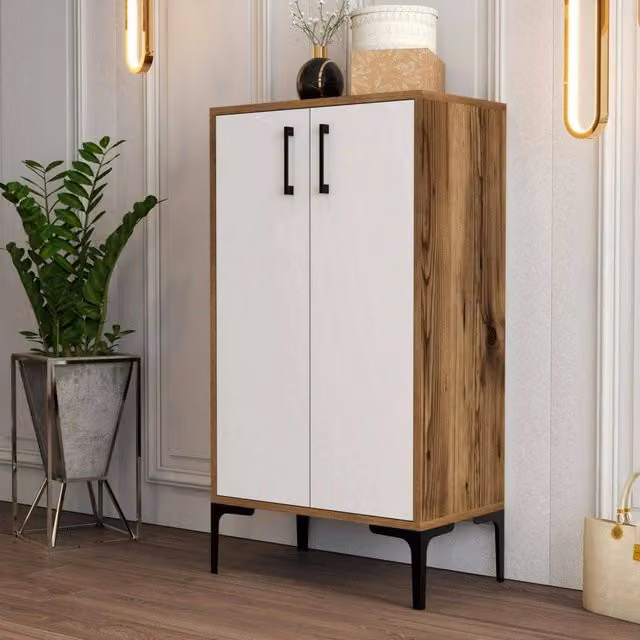 Scarpiera Axarix DMORA, Mobile porta scarpe e armadio da ingresso moderno, L: 60 cm, P: 35 cm, H: 111 cm, Marrone e Bianco