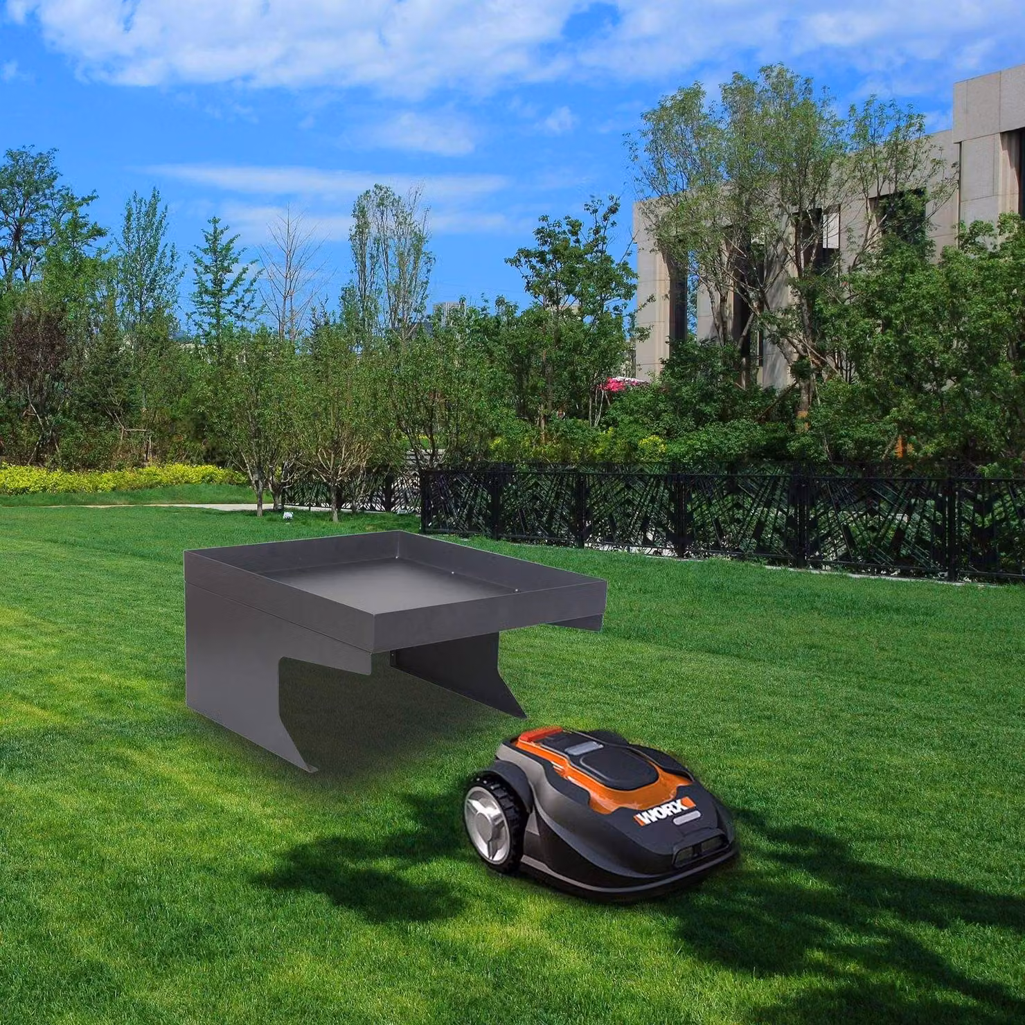 Bc-elec - HMGL01 Garage per tosaerba robotizzato in acciaio zincato con spazio decorativo tetto carport protezione esterna 60x70x36cm