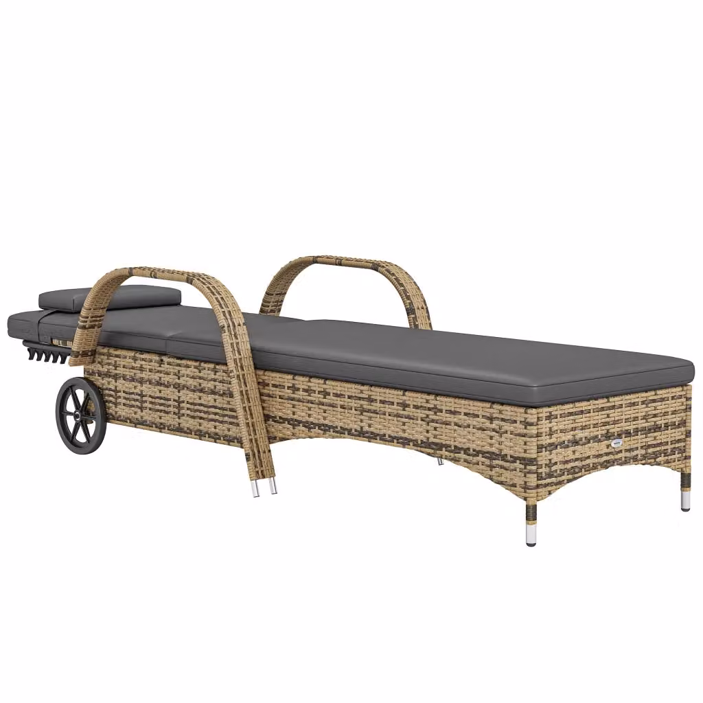 Sdraio da giardino Minimal in polyrattan con materasso giallo e poggiatesta regolabile L/P/H: 200 x 73 x 103 cm – 2