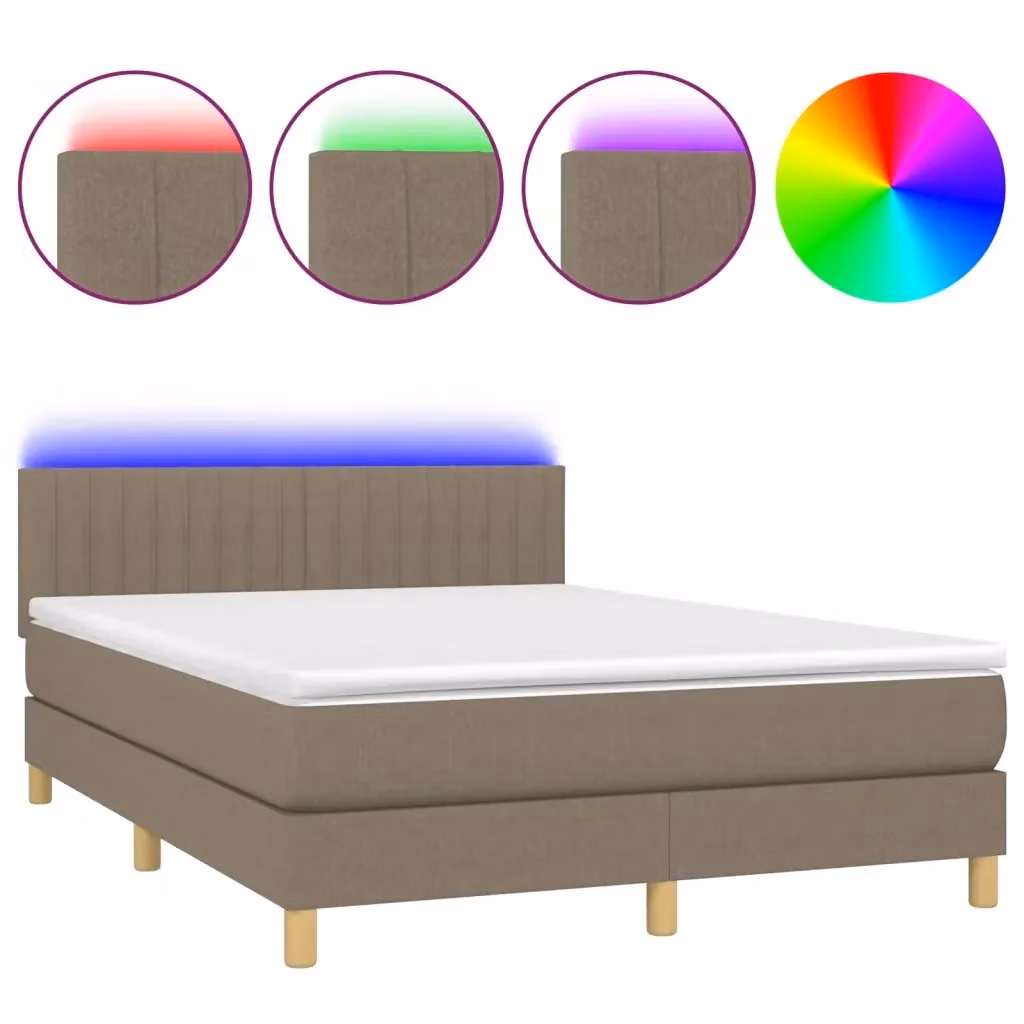 Letto a molle con materasso e illuminazione LED vidaXL in tessuto tortora L/P/H: 140 x 190 cm – 2