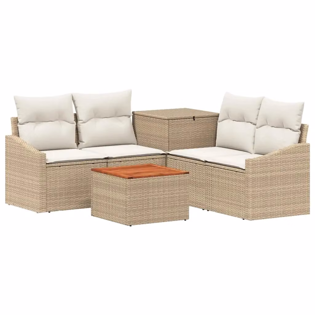 Set di divani da giardino vidaXL in polyrattan beige e bianco con tavolino e cuscini inclusi – 2