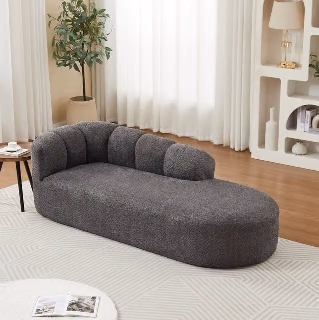 Poltrona relax ULEVR senza braccioli in ciniglia grigio antracite con schienale ondulato
