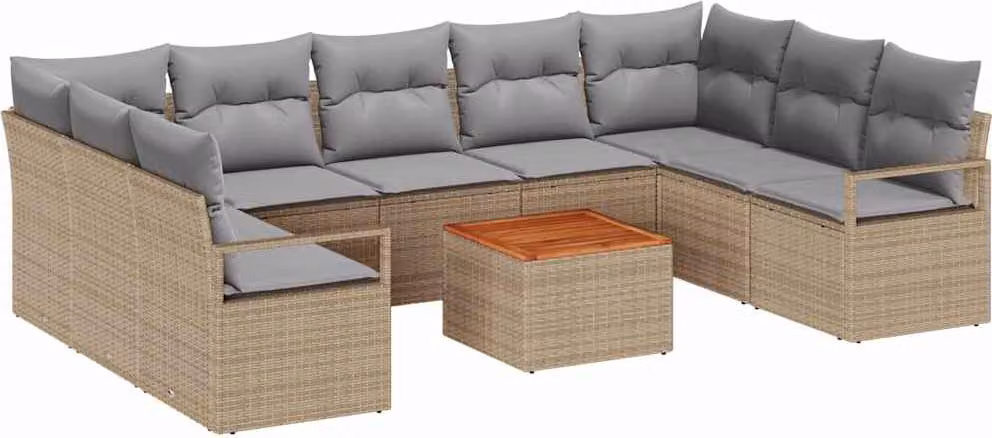 Set Divano da Giardino con cuscino 10 pcs Beige polyrattan