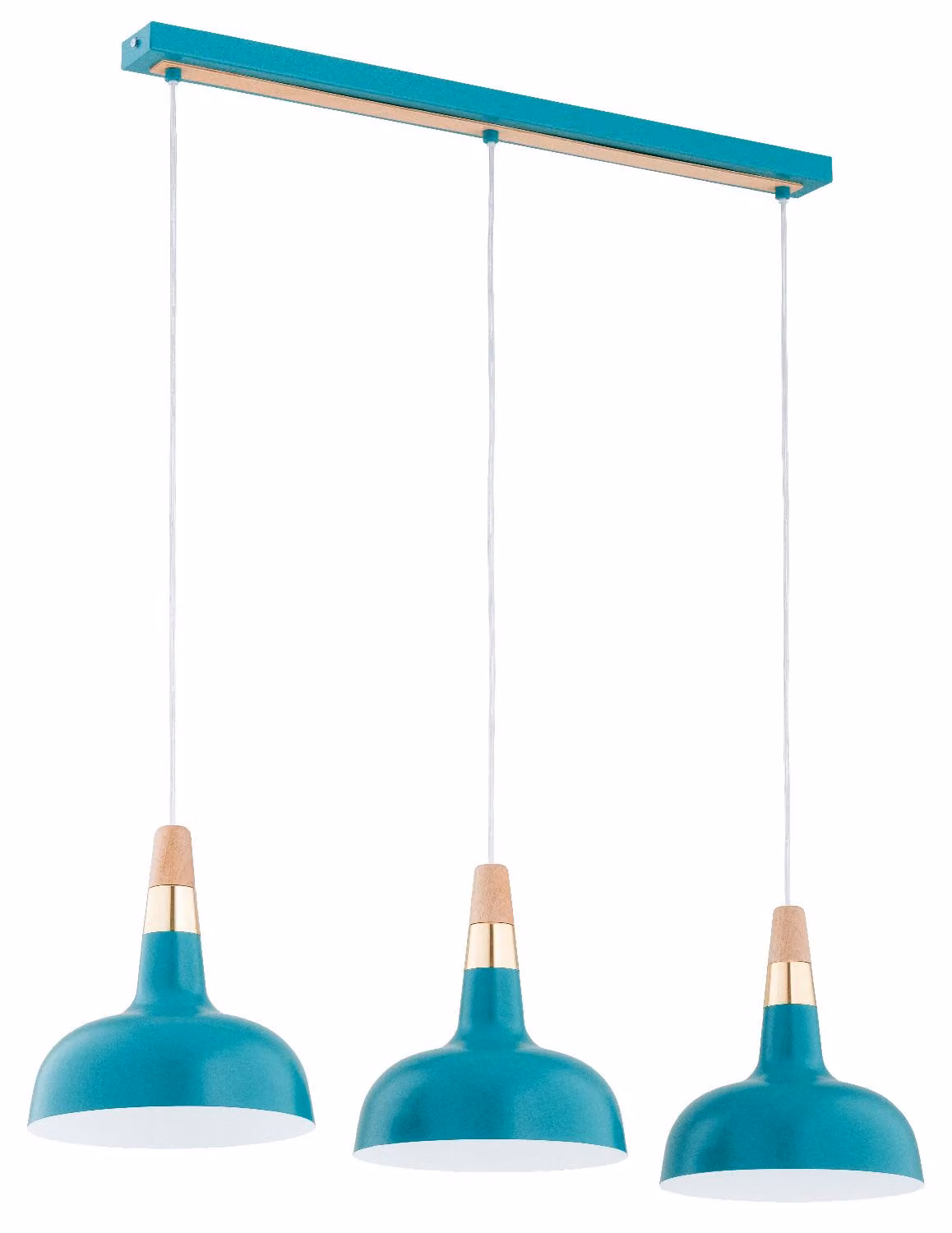Lampada a sospensione RODOS color menta, legno chiaro e oro, 3xE27x15W, metallo, dimensioni: 90x85x23 cm, IP20, Alfa