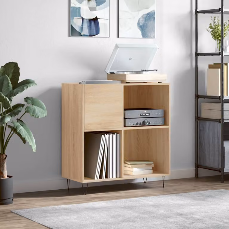 vidaXL Mobile Porta Dischi in Rovere Sonoma e Metallo, Marrone, L 84,5 x P 38 x H 89 cm